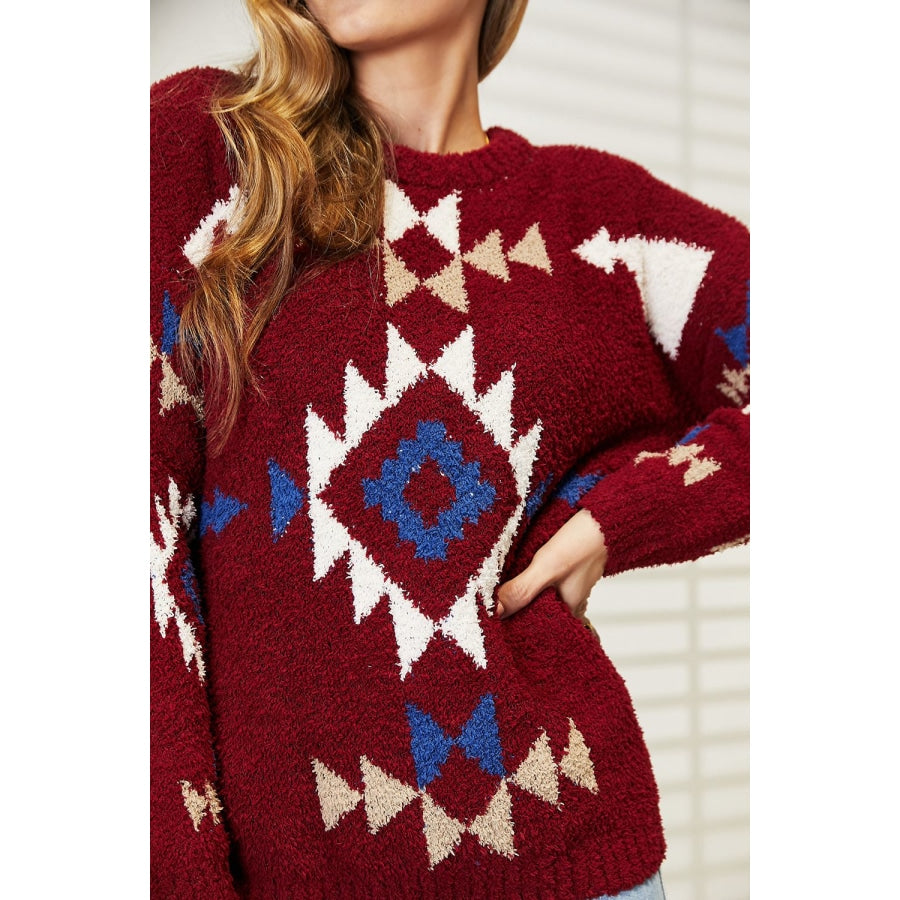 HEYSON Full Size Aztec Soft Fuzzy Sweater