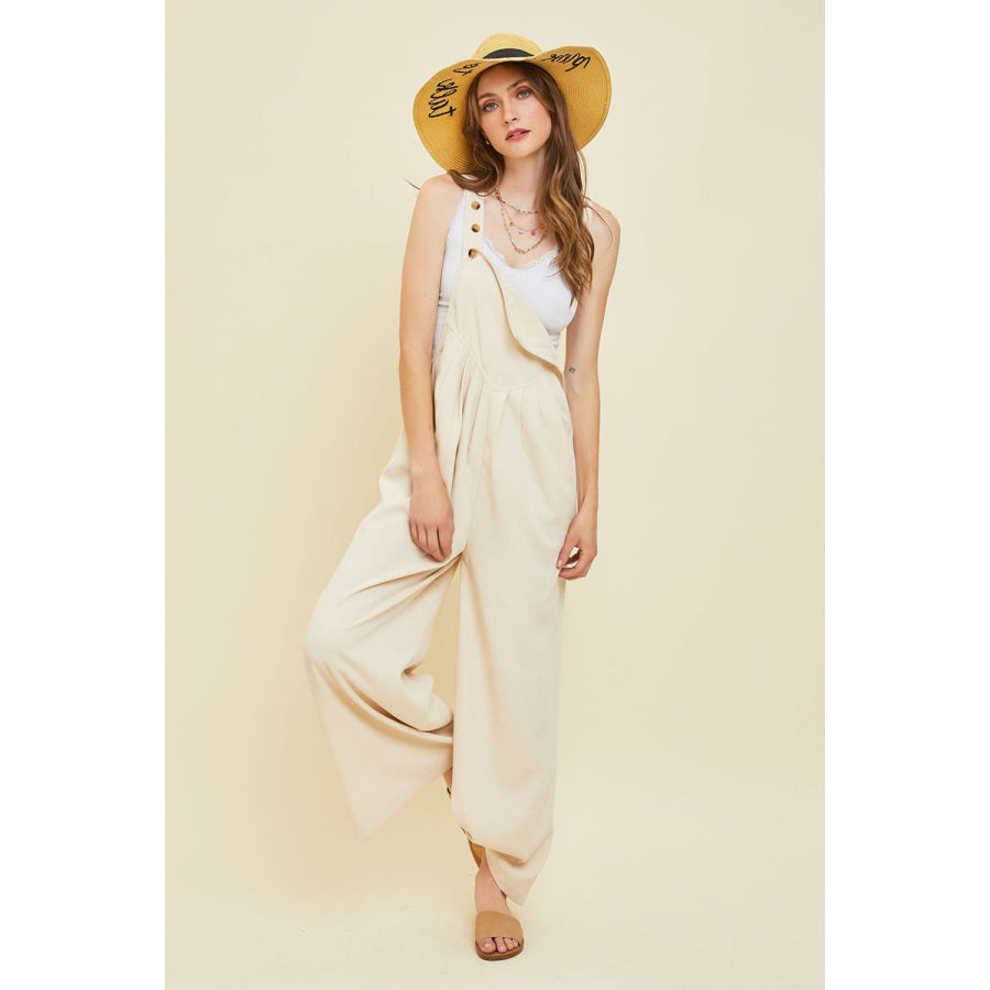 HEYSON Full Size Corduroy Sleeveless Wide - Leg Overall Vanilla / S Apparel and Accessories