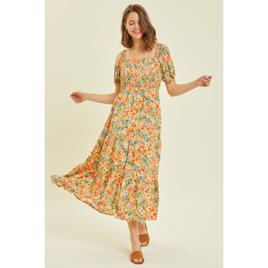 HEYSON Full Size Floral Smocked Tiered Midi Dress Apparel and Accessories