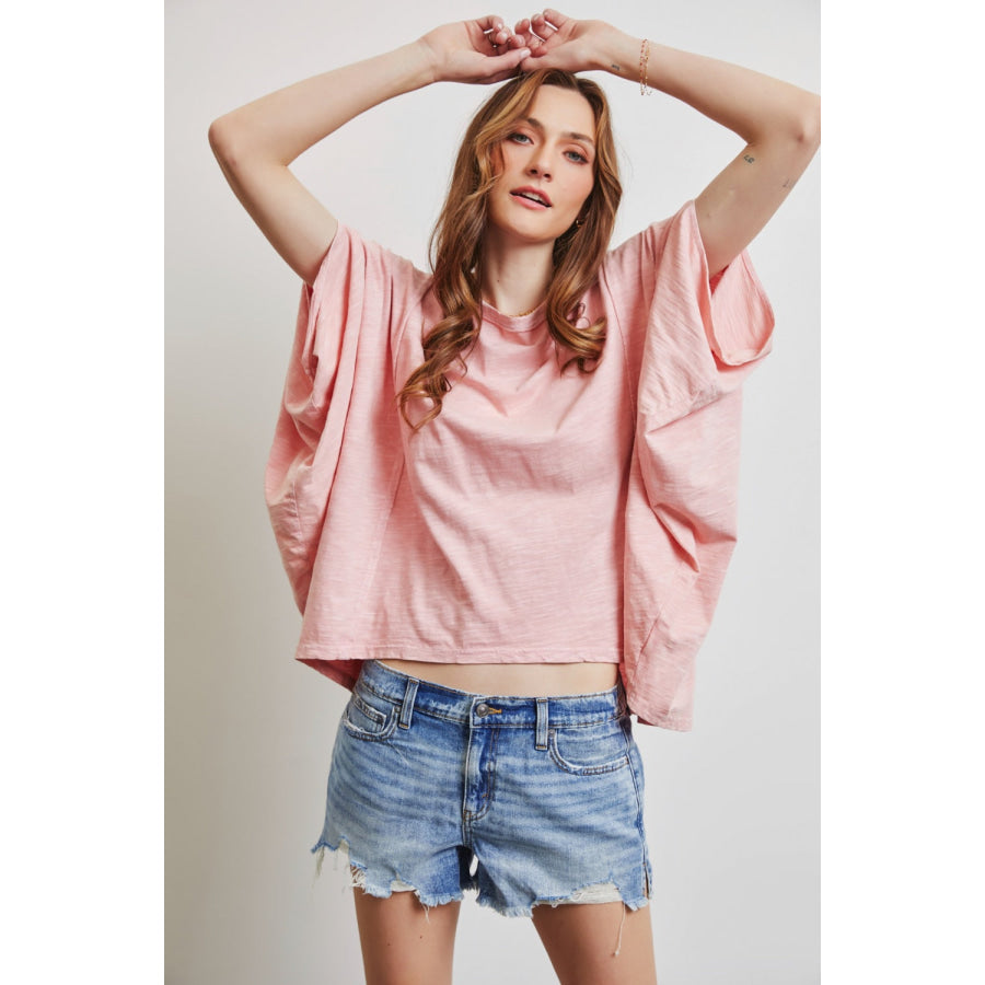 HEYSON Full Size Garment - Dyed Boat Neck Oversized Top Pink / S Apparel and Accessories