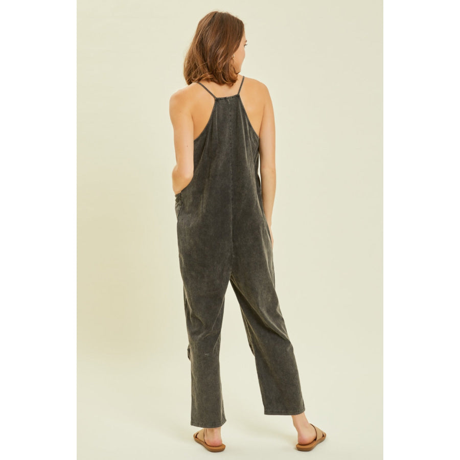 HEYSON Full Size Mineral - Washed Oversized Jumpsuit with Pockets Black / S Apparel and Accessories