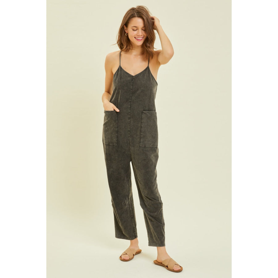HEYSON Full Size Mineral - Washed Oversized Jumpsuit with Pockets Black / S Apparel and Accessories