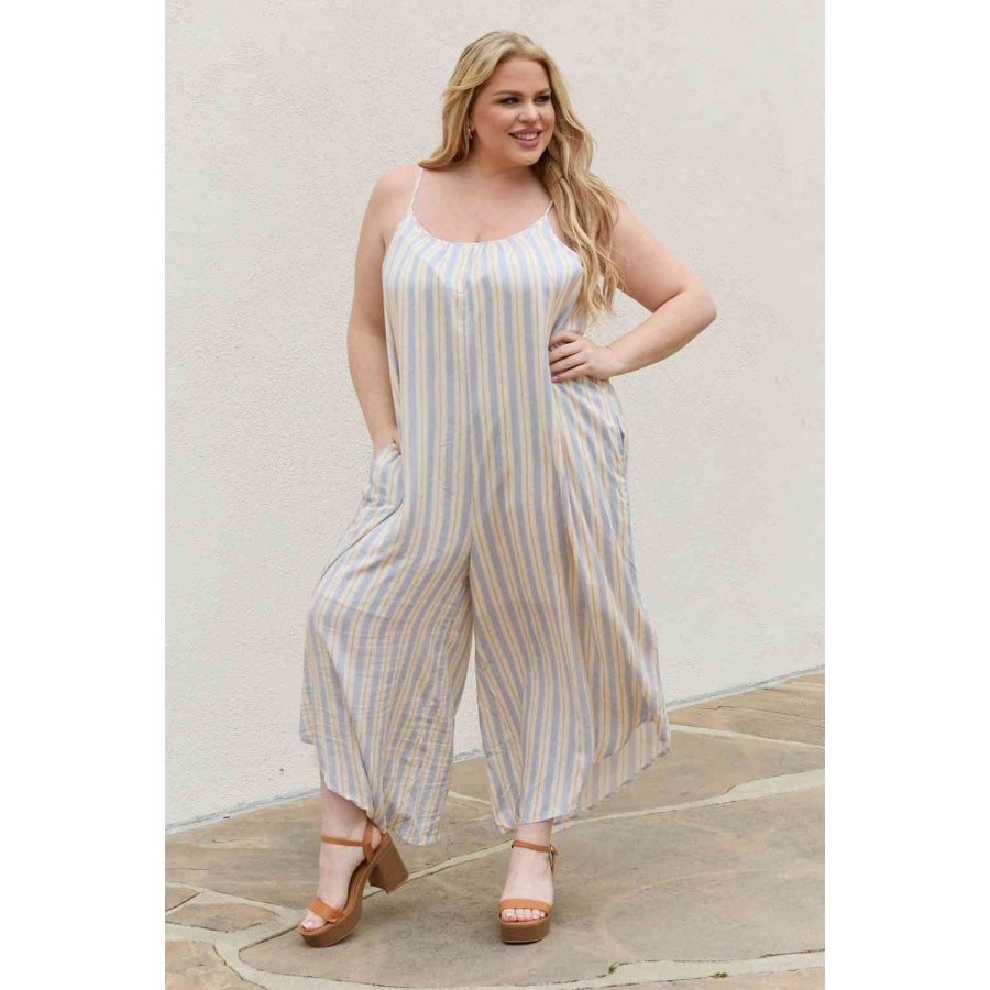 HEYSON Full Size Multi Colored Striped Jumpsuit with Pockets Stripe / S Clothing