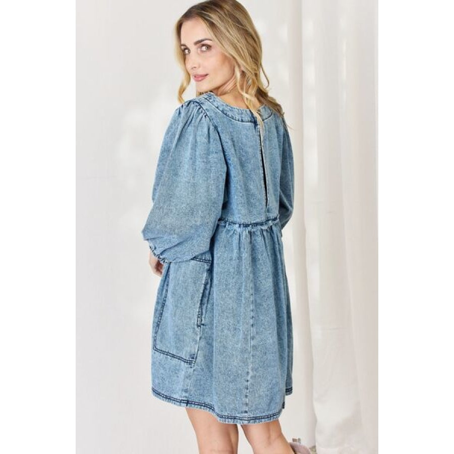 HEYSON Full Size Oversized Denim Babydoll Dress Clothing