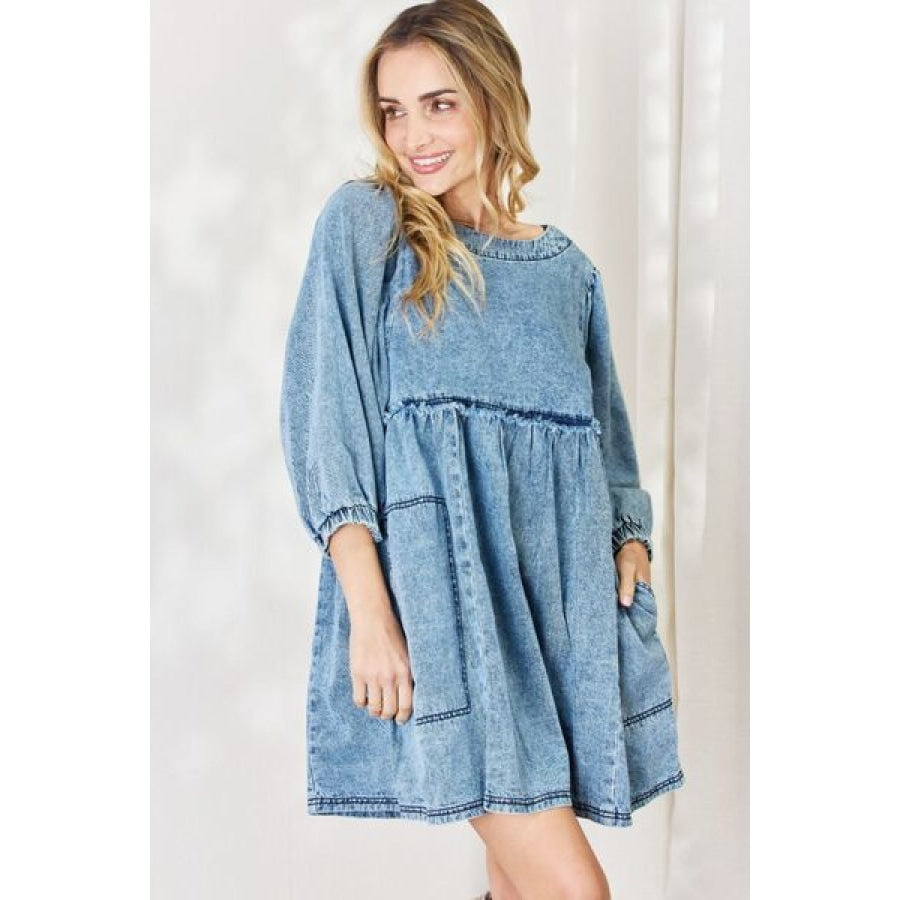 HEYSON Full Size Oversized Denim Babydoll Dress Clothing