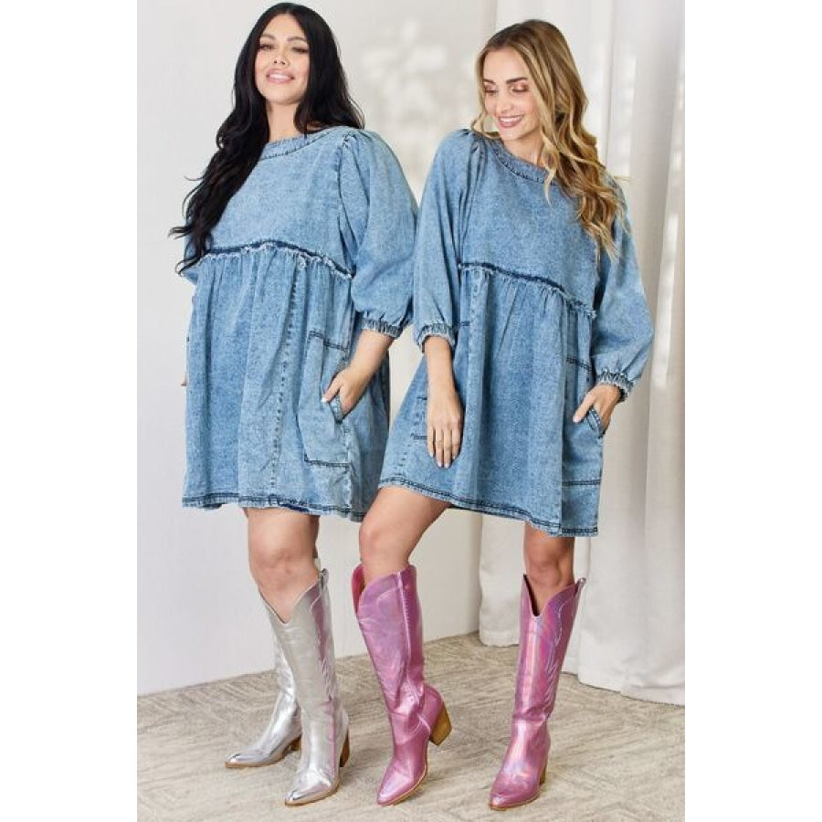 HEYSON Full Size Oversized Denim Babydoll Dress Clothing