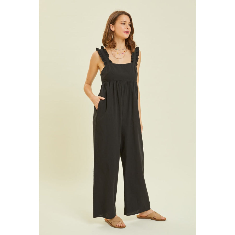 HEYSON Full Size Ruffled Strap Back Tie Wide Leg Jumpsuit Apparel and Accessories