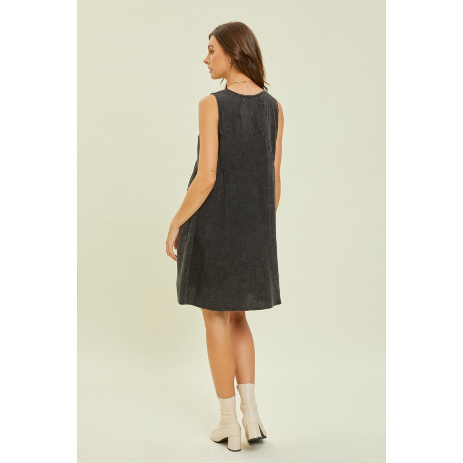 HEYSON Full Size Texture V - Neck Sleeveless Flare Mini Dress Black / S Apparel and Accessories