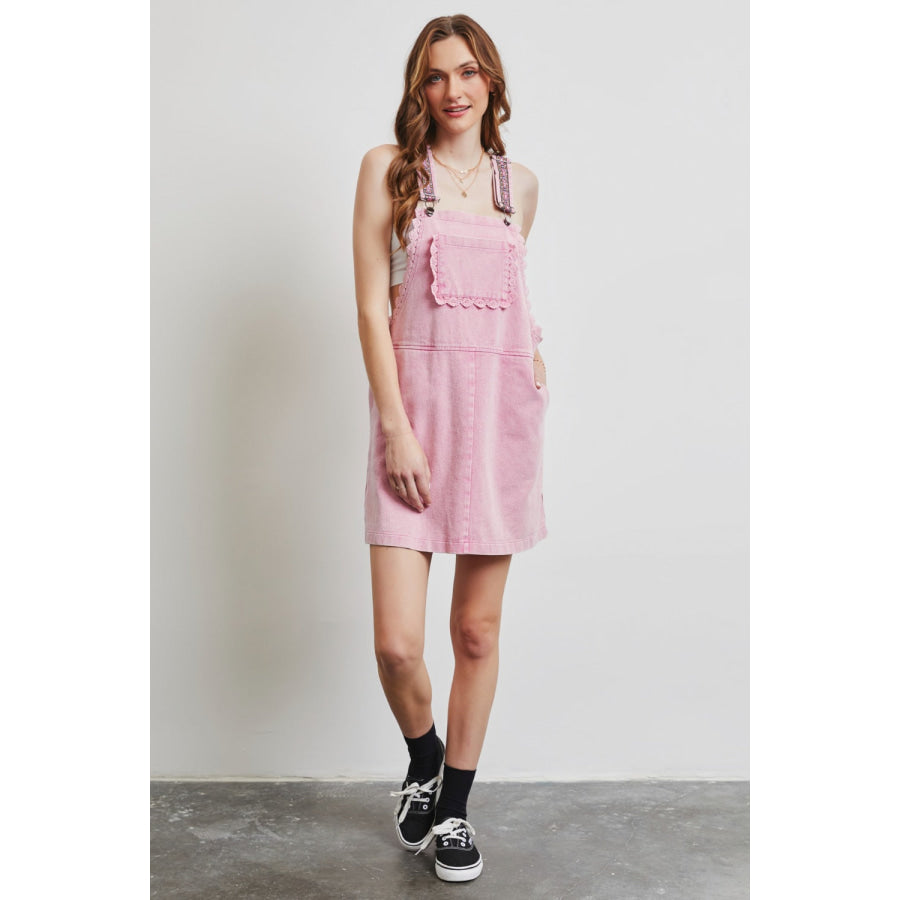 HEYSON Lace Trim Washed Overall Dress Apparel and Accessories