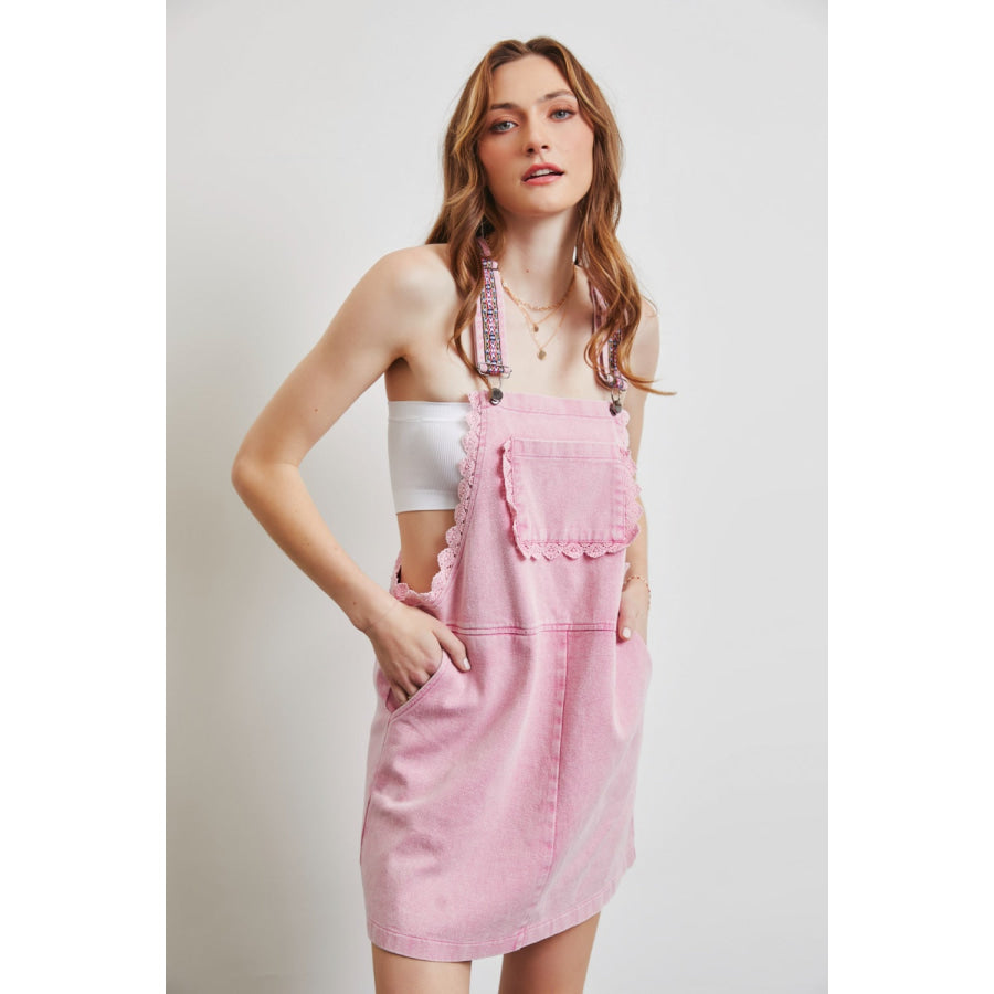 HEYSON Lace Trim Washed Overall Dress Apparel and Accessories