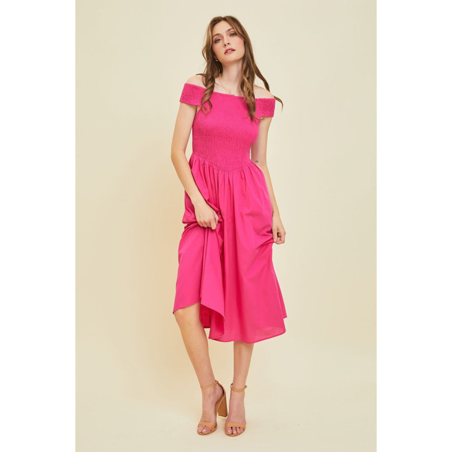 HEYSON Off - Shoulder Smocked Midi Dress Apparel and Accessories