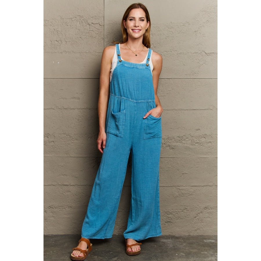 HEYSON Playful Mineral Wash Gauze Overalls Turquoise / S