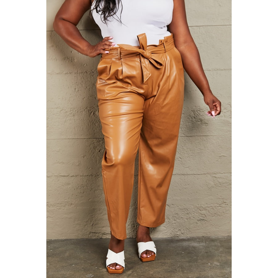 HEYSON Powerful You Full Size Faux Leather Paperbag Waist Pants Ochre / S