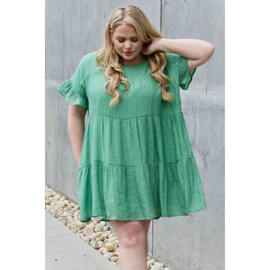 HEYSON Sweet As Can Be Full Size Textured Woven Babydoll Dress Mid Green / S Clothing