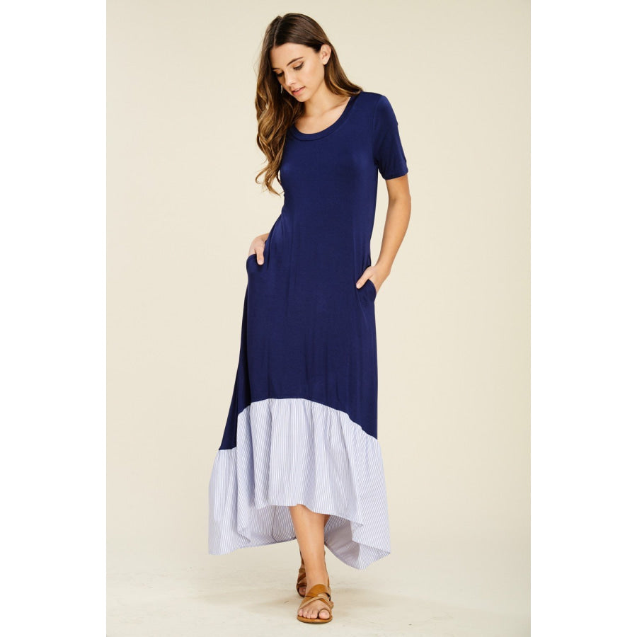 New Arrival! Hi Low Ruffle Hem Midi Dress S / Navy Dresses