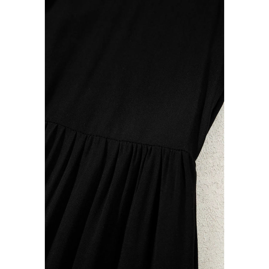 Hidden Buttons Short Sleeve Ruffle Tiered Long Flared Dress Apparel and Accessories