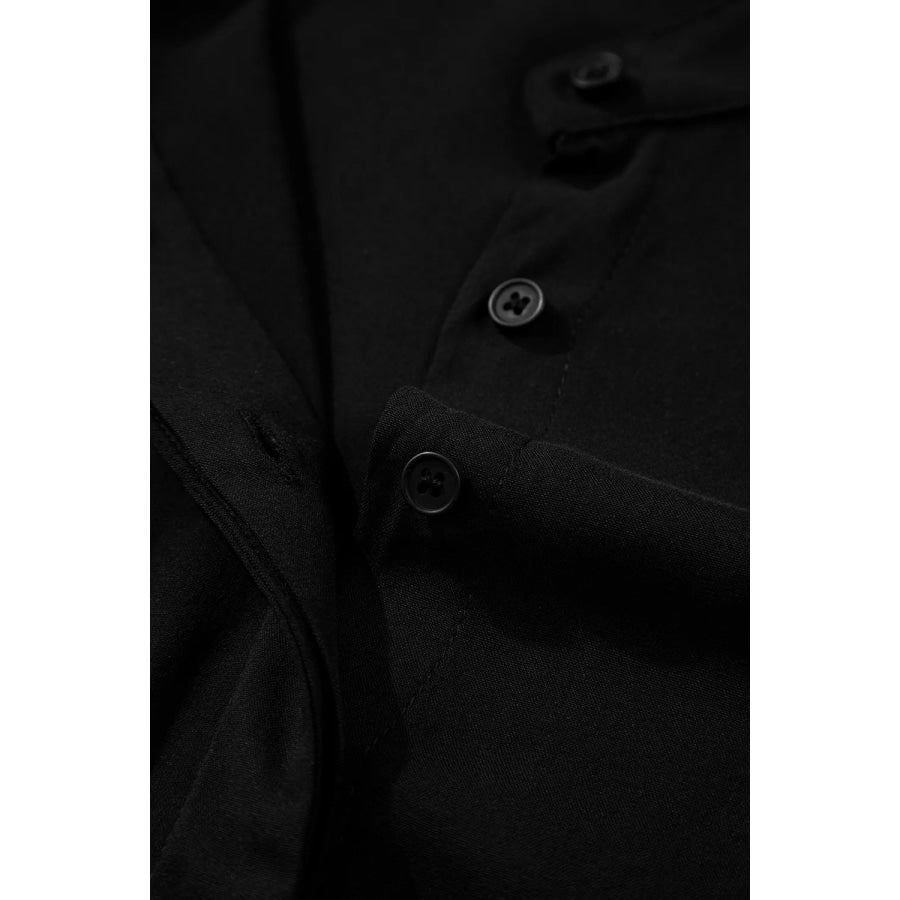 Hidden Buttons Short Sleeve Ruffle Tiered Long Flared Dress Apparel and Accessories