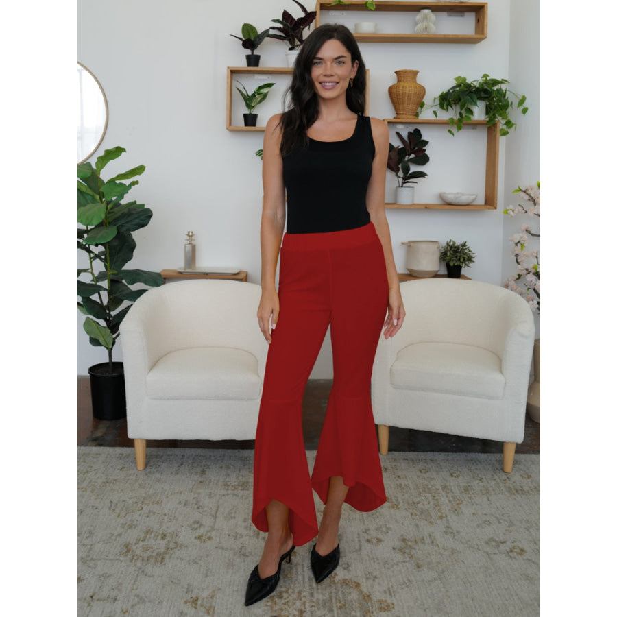 High-Low Bootcut Pants Deep Red / S Apparel and Accessories