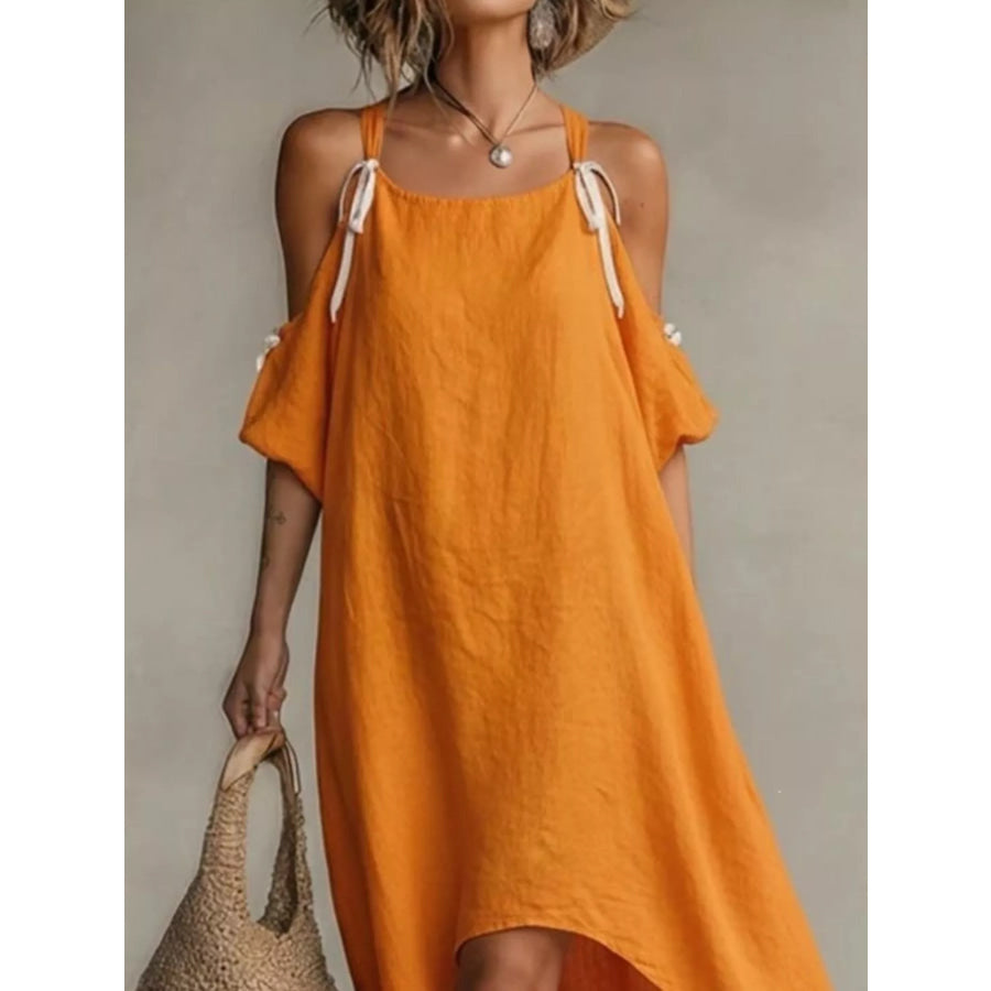 High-Low Cold Shoulder Maxi Dress Orange / S Apparel and Accessories