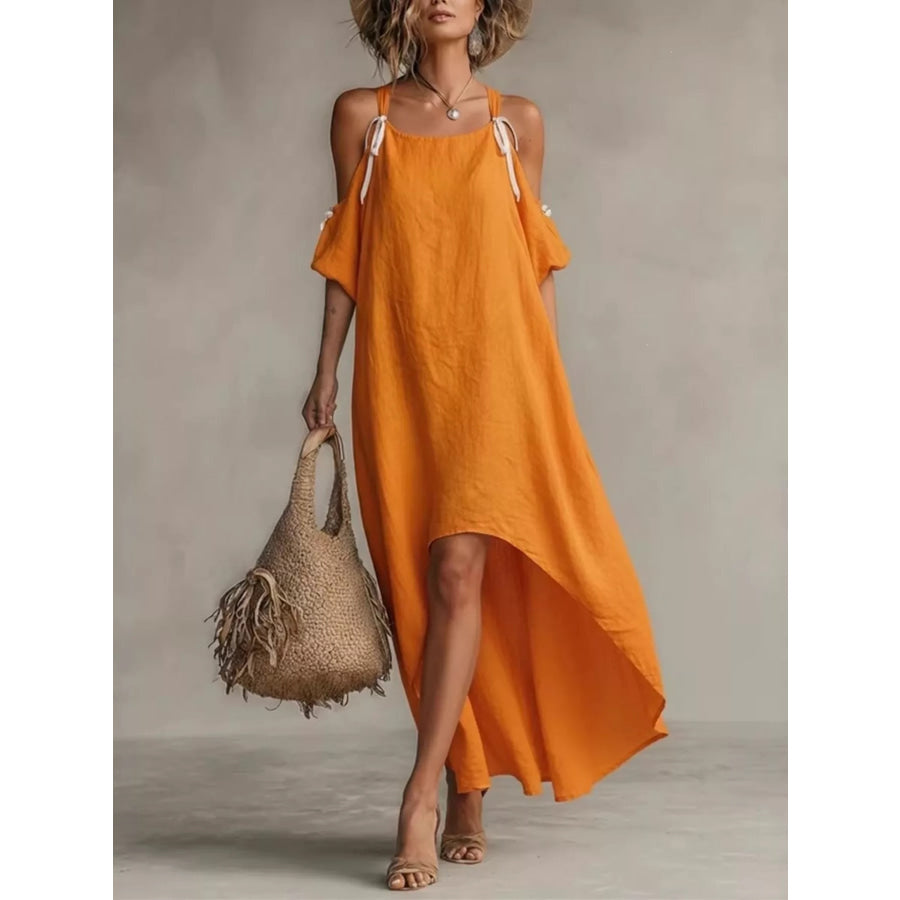High-Low Cold Shoulder Maxi Dress Orange / S Apparel and Accessories
