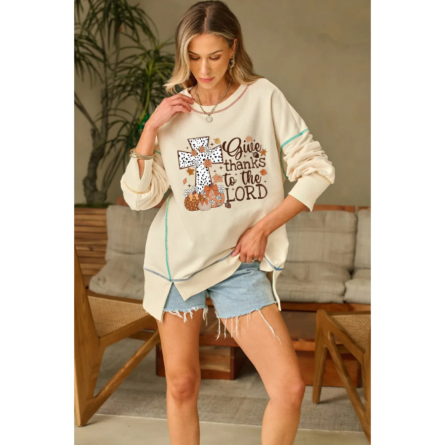 High-Low Contrast Stitching Round Neck Sweatshirt Apparel and Accessories