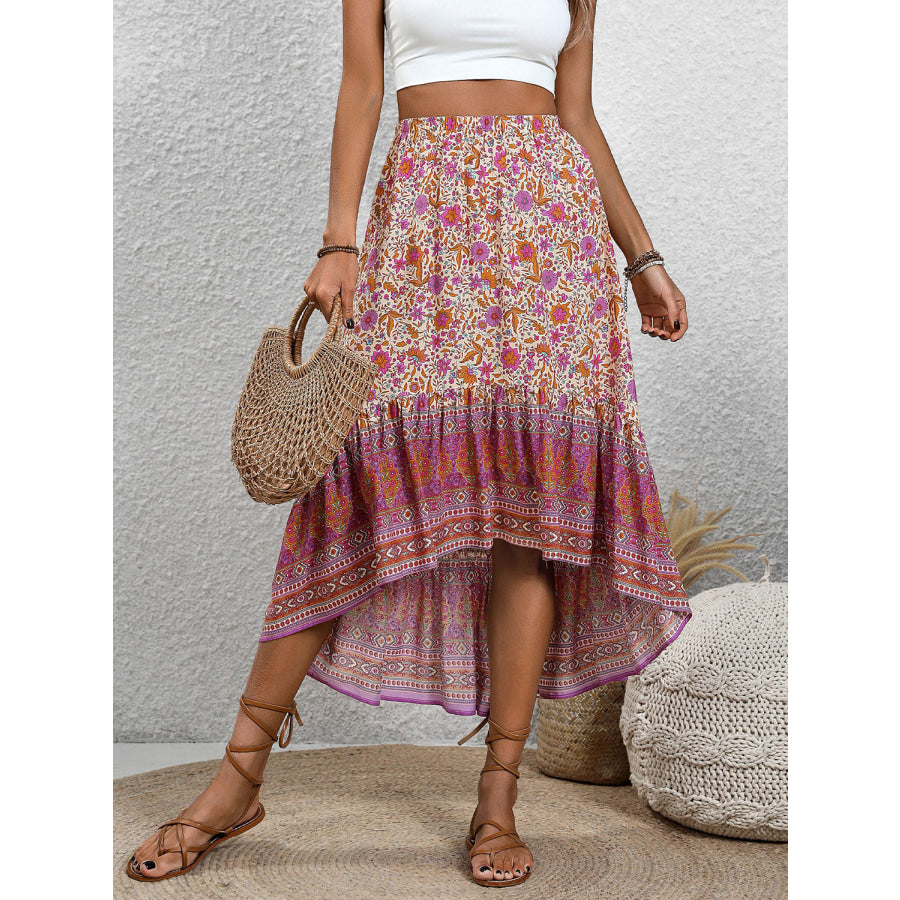 High - Low Elastic Waist Skirt Carnation Pink / S Apparel and Accessories