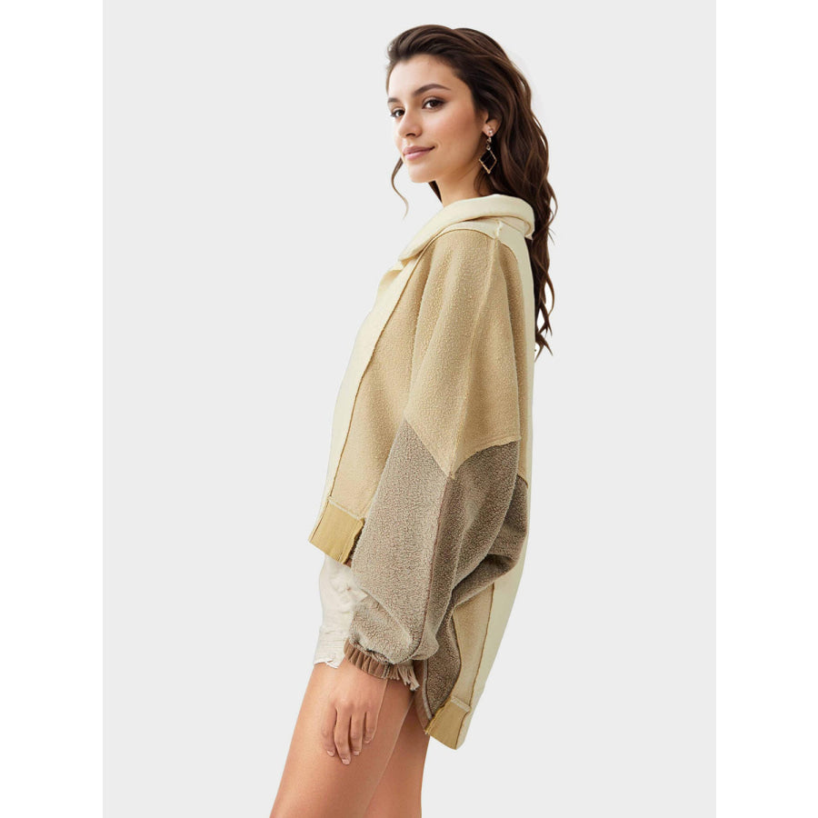 High-Low Exposed Seam Contrast Long Sleeve Sweatshirt Apparel and Accessories