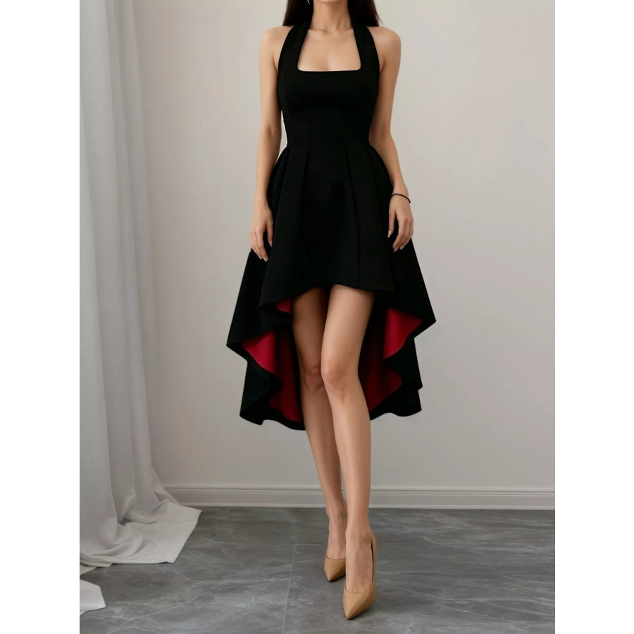 High-Low Halter Neck Dress Black / M Apparel and Accessories