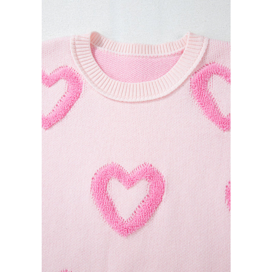 High-Low Heart Round Neck Long Sleeve Sweater Apparel and Accessories