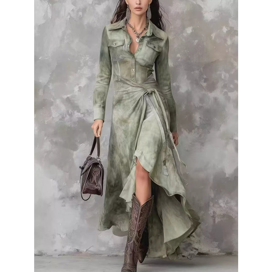 High-Low Long Sleeve Dress Light Green / S Apparel and Accessories