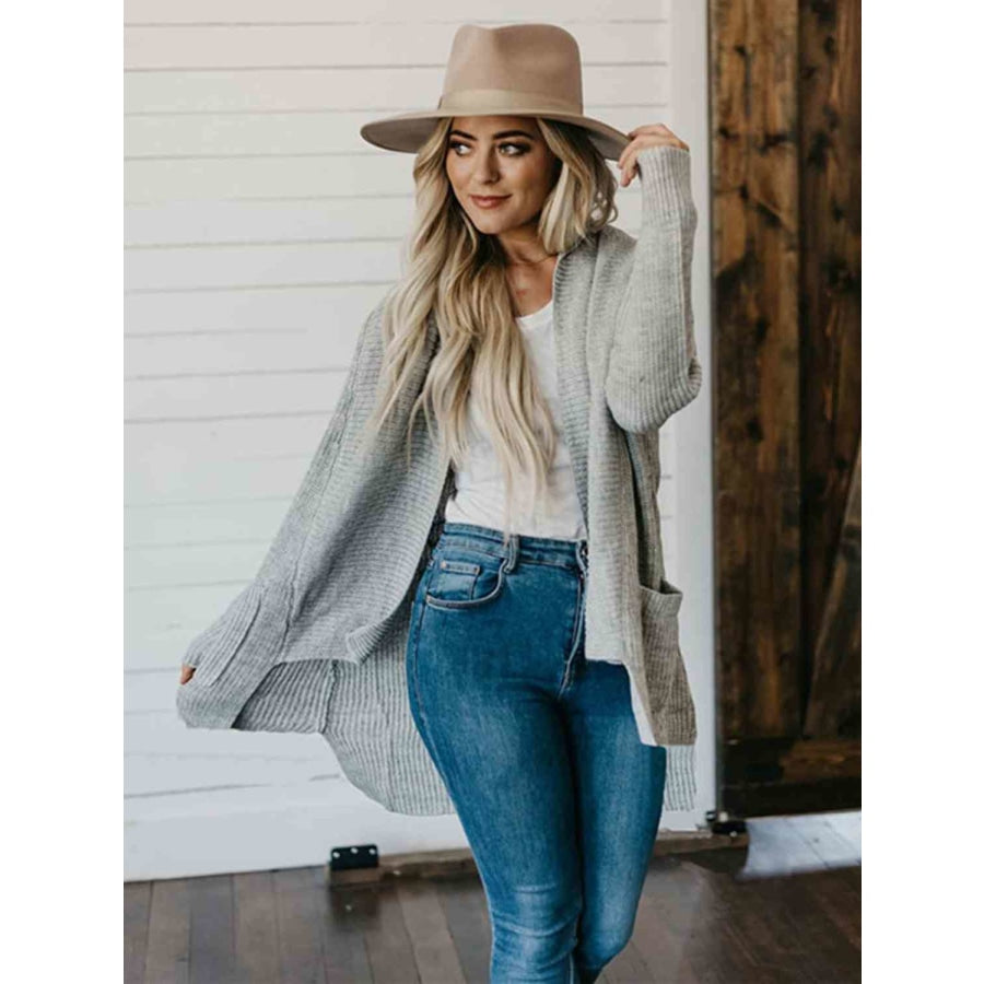 High-Low Open Front Cardigan with Pockets Heather Gray / S