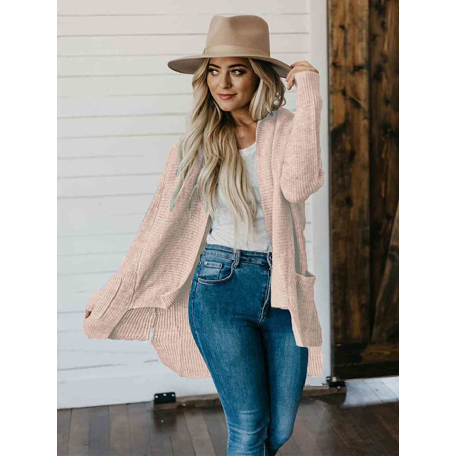 High-Low Open Front Cardigan with Pockets Light Apricot / S