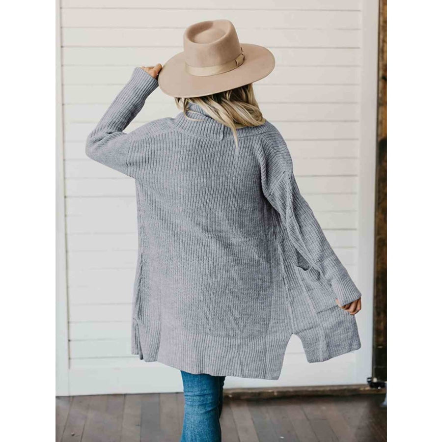 High-Low Open Front Cardigan with Pockets