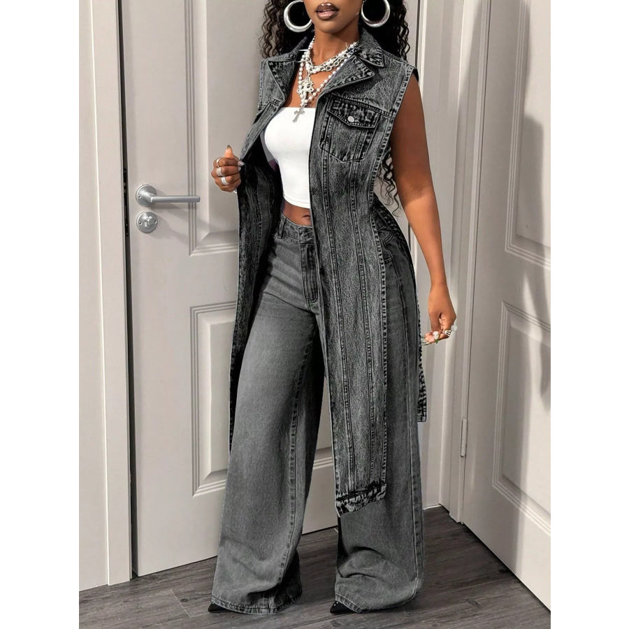 High-Low Open Front Denim Vest Apparel and Accessories
