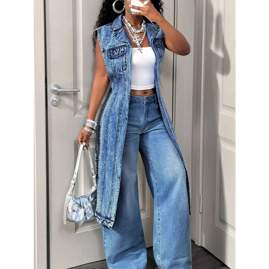 High-Low Open Front Denim Vest Apparel and Accessories