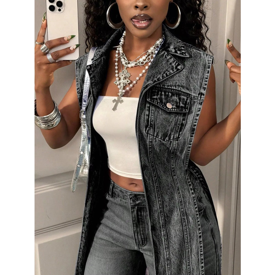 High-Low Open Front Denim Vest Apparel and Accessories