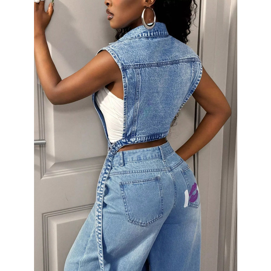 High-Low Open Front Denim Vest Apparel and Accessories