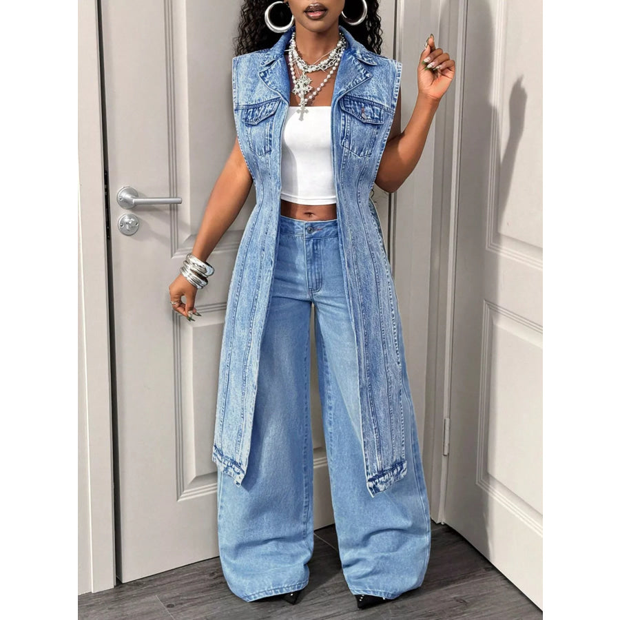 High-Low Open Front Denim Vest Apparel and Accessories