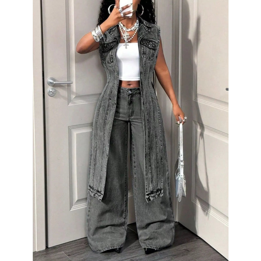 High-Low Open Front Denim Vest Apparel and Accessories