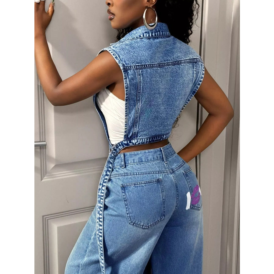 High-Low Open Front Denim Vest Apparel and Accessories