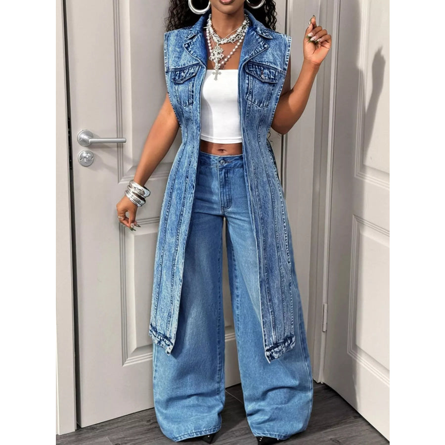 High-Low Open Front Denim Vest Apparel and Accessories
