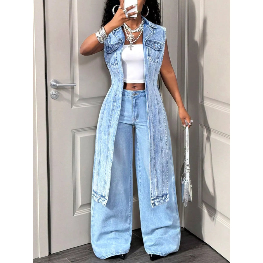 High-Low Open Front Denim Vest Apparel and Accessories