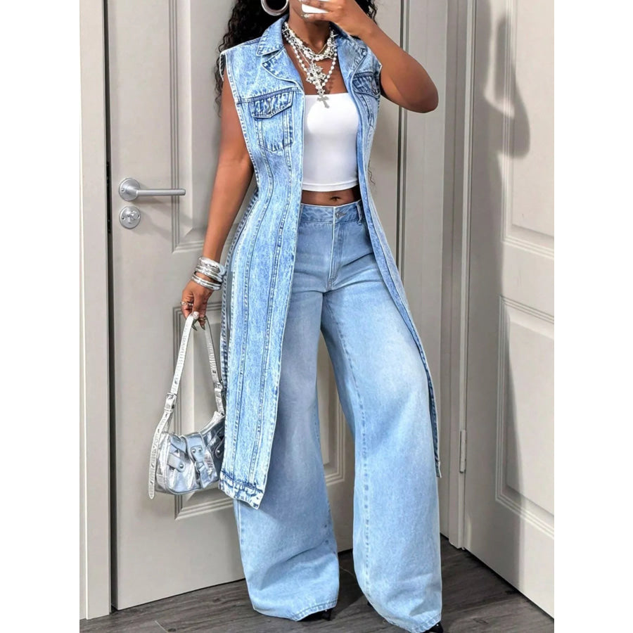 High-Low Open Front Denim Vest Apparel and Accessories