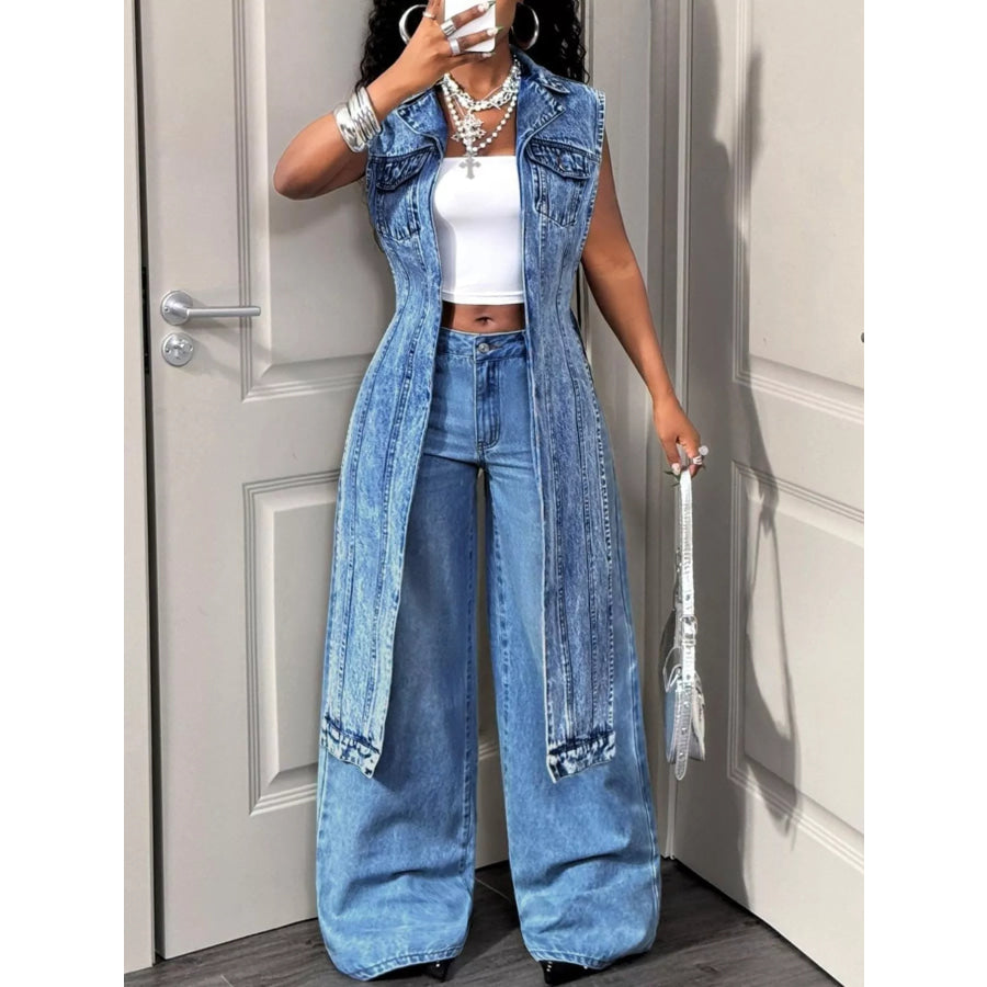 High-Low Open Front Denim Vest Apparel and Accessories