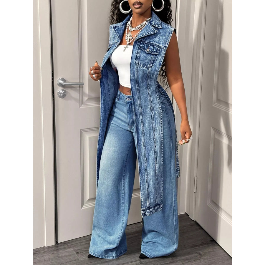 High-Low Open Front Denim Vest Dark Blue / XS Apparel and Accessories