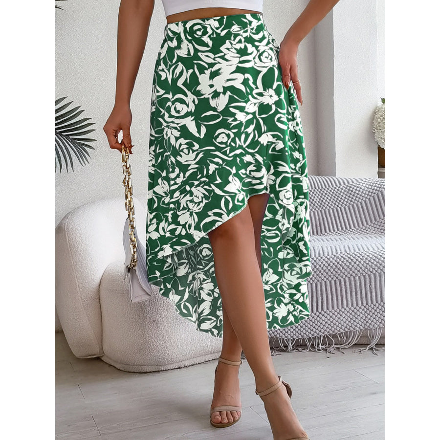 High-Low Printed High Waist Skirt Bottoms