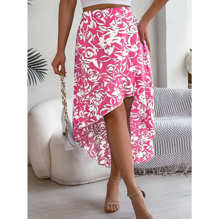 High-Low Printed High Waist Skirt Bottoms