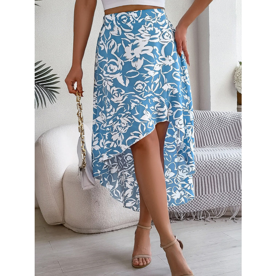 High-Low Printed High Waist Skirt Bottoms