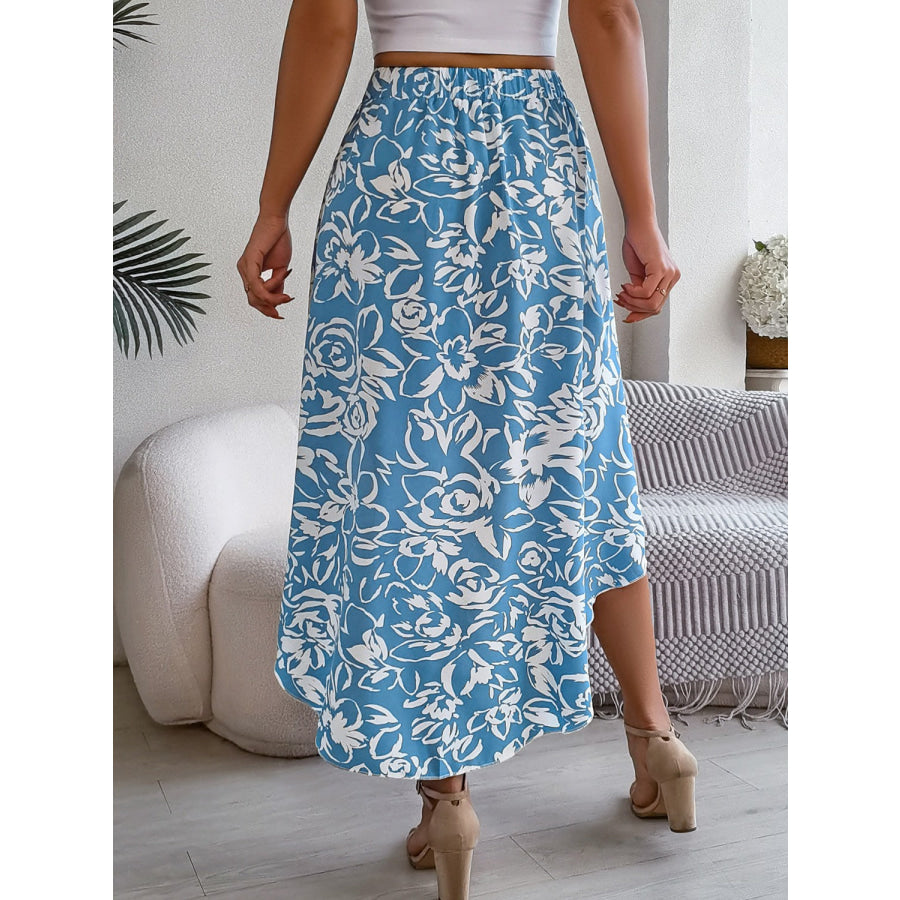 High-Low Printed High Waist Skirt Bottoms