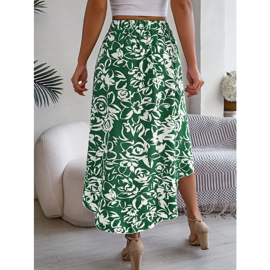 High-Low Printed High Waist Skirt Bottoms